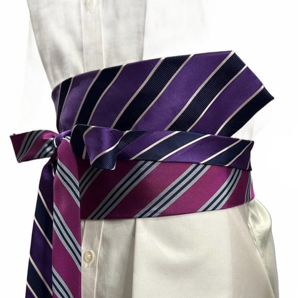 Upcycled Men’s Silk Tie Obi Belt – One-of-a-Kind Statement Waist Belt OS main image 12